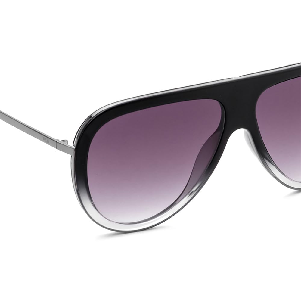 FILA sunglasses| 100% UV protected | Gradient | Full Rim | Pilot | Men | Large | Shiny Gun-Black-Crystal Grey Acetate Frame | Smoke Gradient Lens