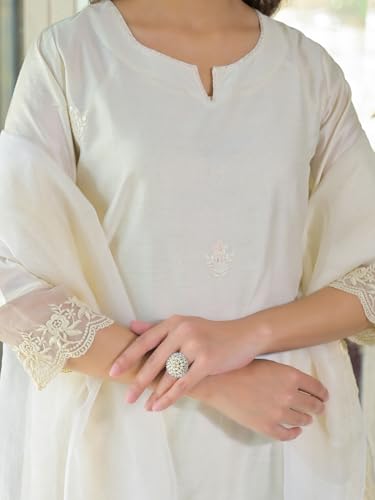 Divena Cream Chanderi Kurta Pant With Dupatta