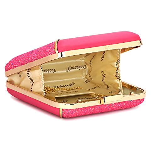 TOOBA Handicraft Hand Embroidered Box Clutch Bag Purse for Bridal, Casual, Wedding Bag for Women & Girls (Magenta Dual)