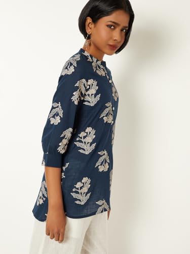 Max Women Printed Short Kurta (Blue_L)