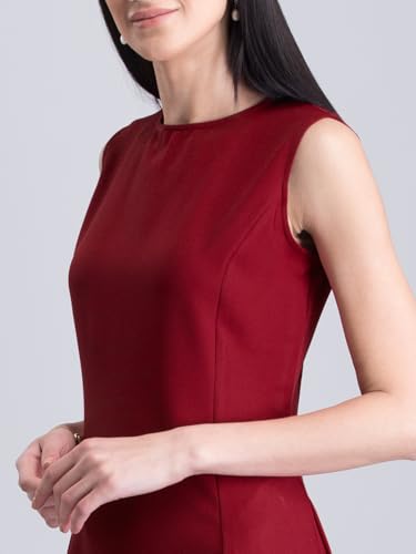 FableStreet Women's Polyester Stylised Neck A Line Midi Dress - Red
