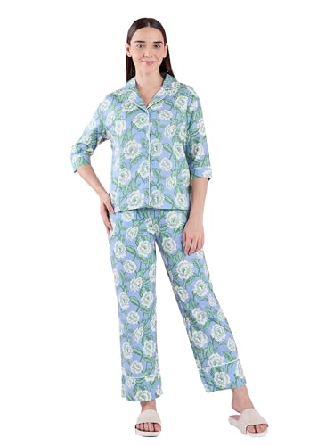 Sweet Dreams Women's Floral Printed Front Open Pyjama Set