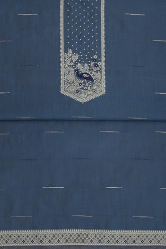 Soch Womens Blue Chanderi Woven Design Unstitched Dress Material With Beads