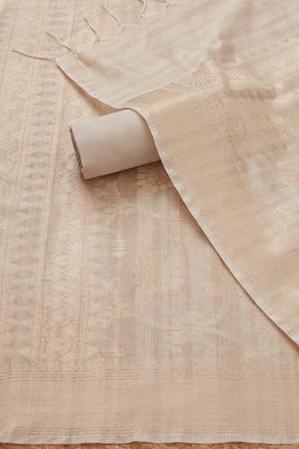 Soch Womens Cream Tussar Zari Woven Unstitch Dress Material With Thread Work