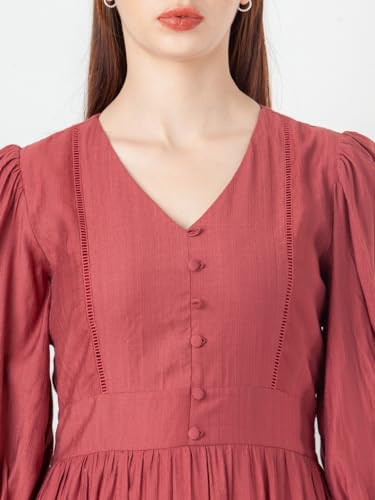 Zink London Women's Rust Solid Flared Short Dress