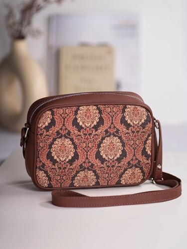 ZOUK Sling Bag | Crossbody Bags for Women | Women's Handbags | Stylish | Vegan Leather Evening Bag | Travel & Office Use | Purse and Wallet | Jodhpur Damask