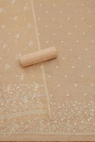 Soch Womens Beige Kota Shimmer Embroidered Unstitch Dress Material With Thread Work