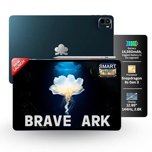 Brave Ark (SmartChoice) Android Tablet with Pen| 12.95"(32cm) 2.8K 144Hz Display| Snapdragon 8s Gen 3| AI-Enabled|12GB RAM, 256GB ROM| Segment's Biggest 14550mAh Battery| 8 Speakers|WiFi|Galactic Blue
