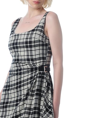 ONLY Women's Checked Fit and Flare Black Dress
