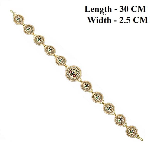 Sanjog Traditional Multi-Color Meena Work Rajputi sheeshphool Matha Patti Jewelry for Women & Girls (Peacock)