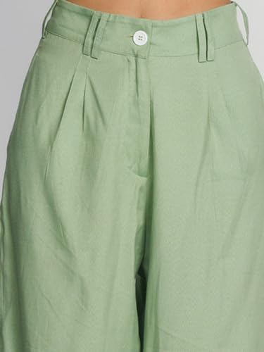 Zink London Women's Green Solid Straight Palazzo