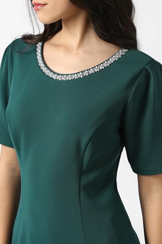 Women Green Embellished Knee Length Party Dress