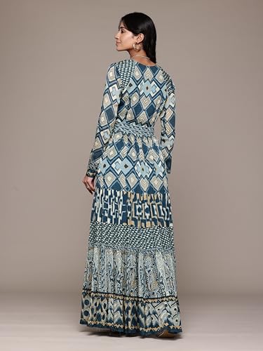 Ritu Kumar Sweetheart Neck Full Sleeves Long Dress Blue