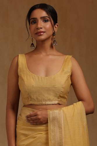 Soch Womens Yellow Chanderi Woven Design Saree