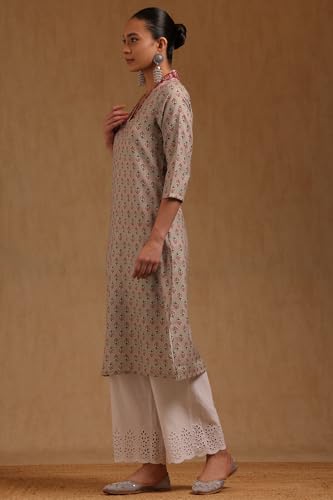 Soch Womens Green Pure Cotton Floral Embroidered Kurta