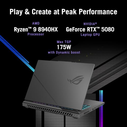 ASUS ROG Strix G16 (2026),AMD Ryzen 9 8940HX,RTX 5080-16GB,16GB RAM (Upgradeable),1TB SSD,FHD+,16"(40 cm),165Hz,Windows 11,M365 Basic(1Y),Office 2024,Eclipse Gray,2.5 Kg,G614PW-RV078WS,Gaming Laptop