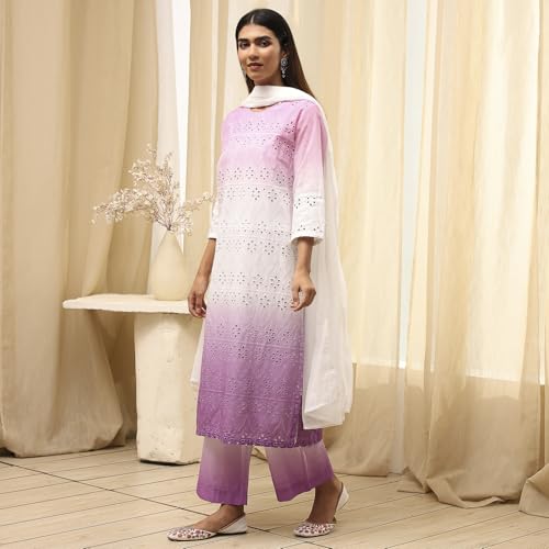 Biba Women's Cotton Kurta Set (SKDSCHIF10855SS25PNK_Pink