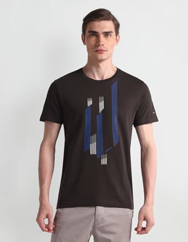 Arrow Sport Mens Brown Graphic Crew Neck Short Sleeve Men's T-Shirts & Polos (ASAEOTS5119_Brown_XL)