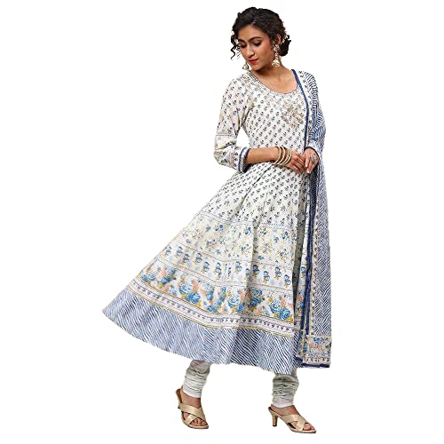 BIBA WOMEN PRINTED FITTED SALWAR KURTA DUPATTA(SKDBANDHAN7874_IVORY_42)