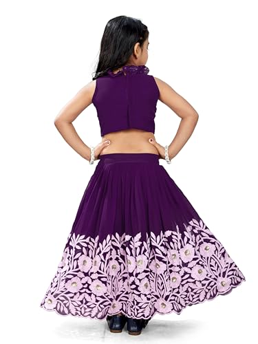 Tejam Kids Girls Green Floral Lehenga Choli Set with White Embroidered Pattern (Jambli, 5-6 Years)