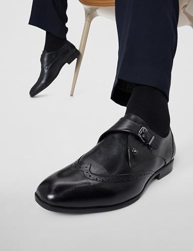 Monte Carlo Mens Black Solid Genuine Leather Monk Shoes (201816FW-2-9)