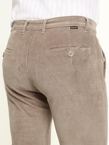 Hancock Men Cotton Solid Slim Fit Trousers Beige Size 30, Machine Washable Easy Care Fabric, Durable Fabric with a Tailored Finish, Classic Silhouette with Modern Comfort