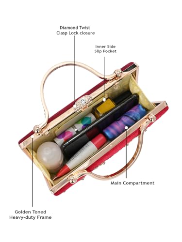 TOOBA Red Handicraft Beautiful Bling Box Clutch Bag for Wedding, Gift Family & Friends