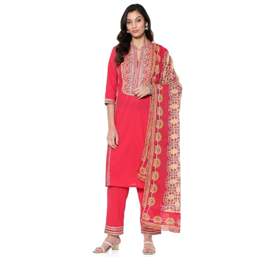 BIBA Women's Cotton Kurta Sets (SKDEARTAL9949AW24PNK_Pink