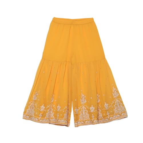BIBA Girl's Polyester Blend Kurta, Garara, Dupatta (KWMNM6225AW24YEL_Yellow