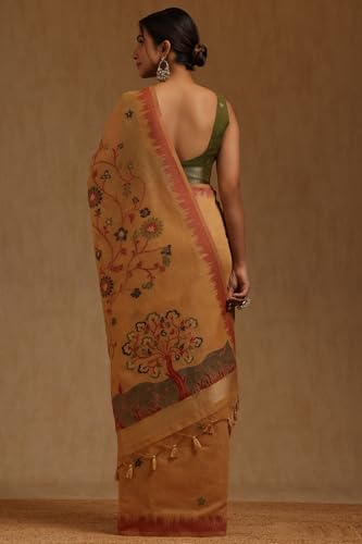 Soch Womens Beige Chanderi Floral Woven Design Saree
