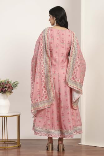 Rangriti Viscose Polyester Printed Kalidar Festive Dress with Dupatta Pink