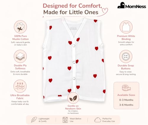 MomNess Baby Muslin Jabla Vest, 100% Pure Muslin Cotton, Newborn Cotton Jabla, Baby Dress, Soft, Infant Dress (White with Multicolour Prints 3-6M)