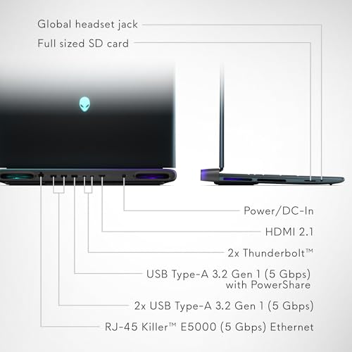 Alienware 18 Area-51 Gaming Laptop AA18250-18.0" WQXGA 300Hz 3ms Display, Intel Core Ultra 9 275HX, NVIDIA GeForce RTX 5080, 32GB 2x16GB DDR5, 2TB SSD, 2MP FHD IR Camera, Windows 11 Home