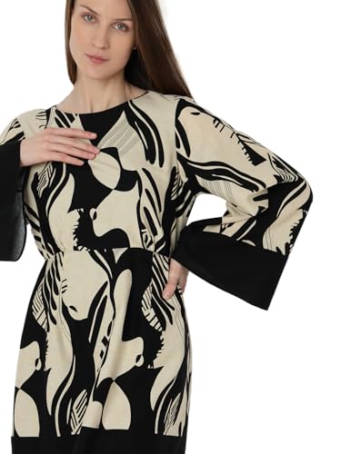 VERO MODA Women Abstract Print Black Cotton Above Knee Length Fit and Flare Dress