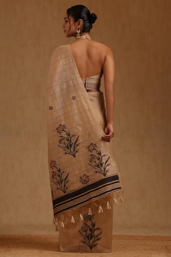 Soch Womens Beige Tussar Woven Design Saree