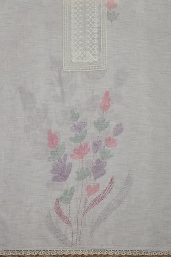 Soch Womens Beige Linen Floral Print Unstitched Dress Material With Pearl