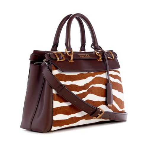 GUESS Two Tone Animal Textured Cattle Fur Sestri Luxury Satchel