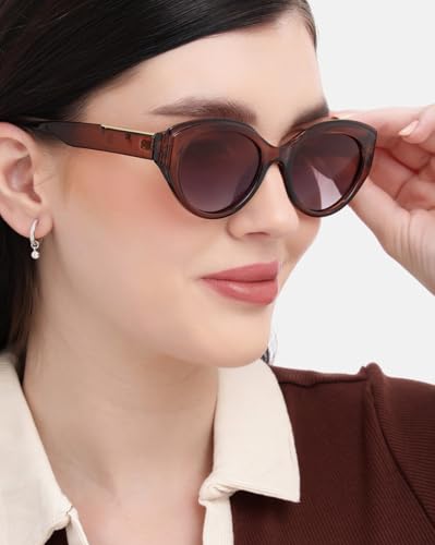 Brown with Gold Toned and Brown Polarised Lens Cat Eye Sunglass for women
