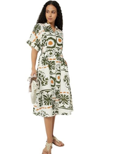 Max Women Printed A-line Dress (White_M)