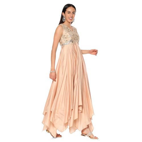 BIBA Women's Cotton Blend Kurta (SKDHO10291AW24NUDE_Nude