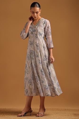 Soch Womens Off White Georgette Ethnic Motifs Dress with Thread Work