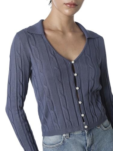 ONLY Women's Self Design Slim Fit Blue Sweater