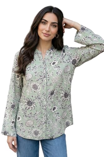 W for Woman Green Floral Printed Straight Shirt - (W31488-127120-XXL)