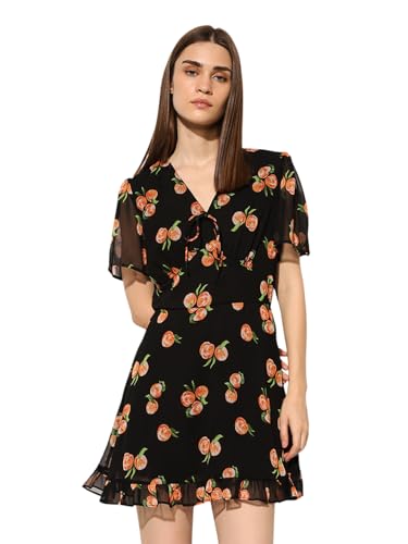 ONLY Women's Graphic Fit and Flare Black Dress