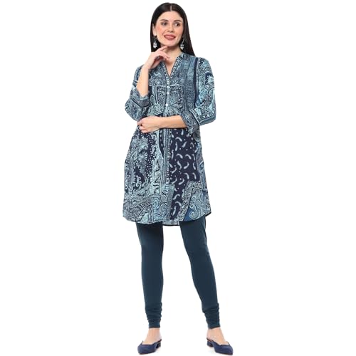 BIBA Women Viscose Straight Fit Printed Kurta Mix and Match(Jamawar20170_Navy_32)