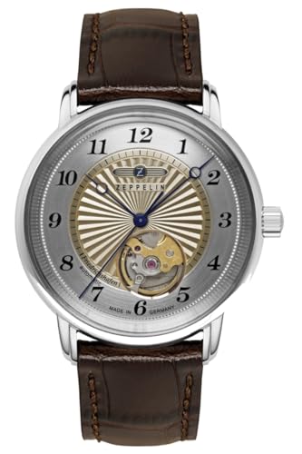 Zeppelin Woman’s Automatic Watch with Open Heart and Leather Strap