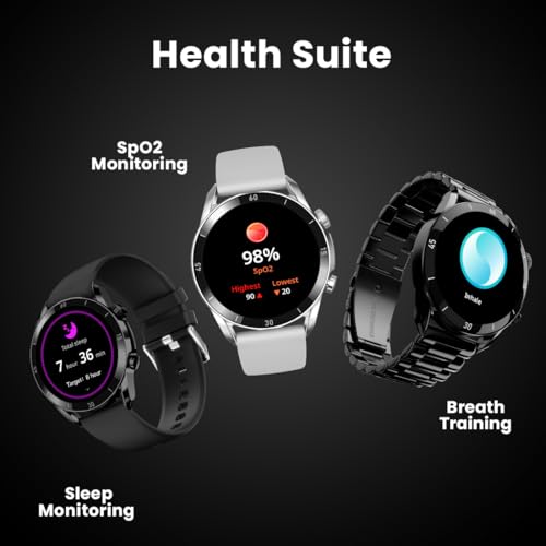 Fire-Boltt Legacy Luxury Round Smart Watch 1.43″ Super AMOLED, Bluetooth Calling, Wireless Charging, Voice Assistant, SPO₂ & Heart Rate Monitor, 110+ Sports Modes, Smart Watch for Men & Women - Black