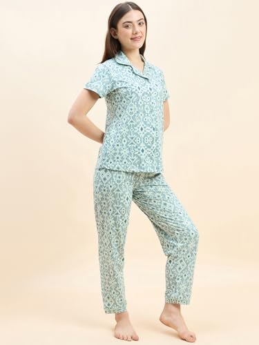 Sweet Dreams Women's Cotton Blend Geometric Pajama Set Pack of 2 (2114AXCO Green S)