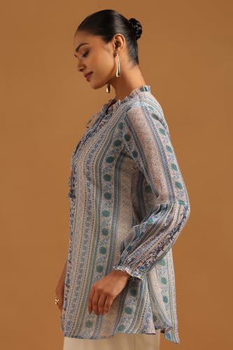 Soch Womens Blue Chiffon Botanical Tunic