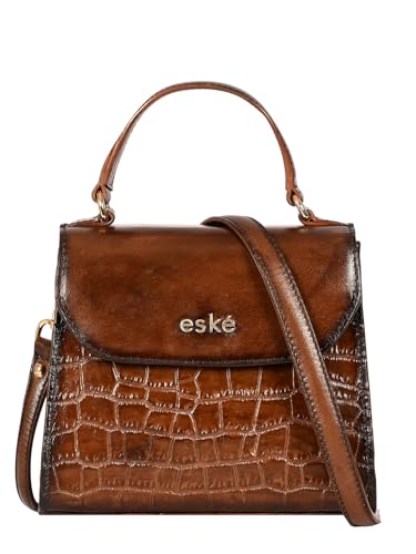 eske Noah Animal Print Genuine Leather Women Satchel (Tan Print)